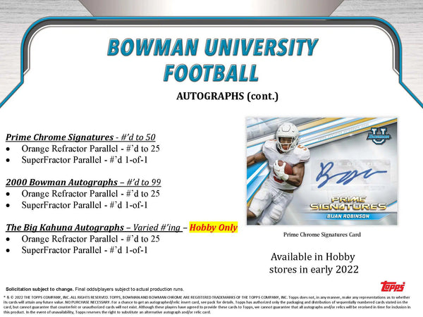 2021-22 BOWMAN CHROME UNIVERSITY FOOTBALL HOBBY BOXES - NEW!