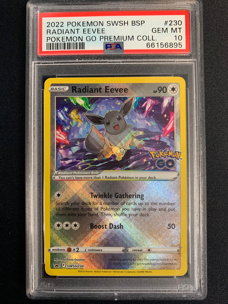 POKEMON GO PREMIUM COLLECTION BLACK STAR PROMO - RADIANT EEVEE SWSH230 GRADED PSA 10 GEM MINT