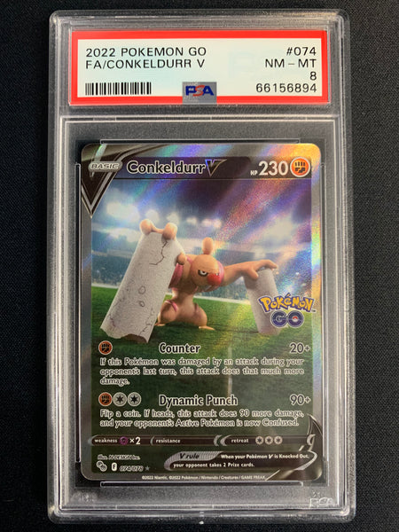 POKEMON GO FULL ART CONKELDURR V 074/078 GRADED PSA 8 NM-MT