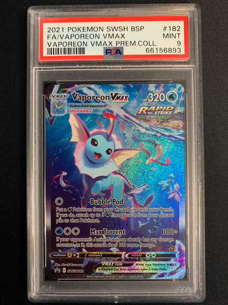 2021 POKEMON SW & SH VAPOREON VMAX FULL ART BLACK STAR PROMO SWSH182 GRADED PSA 9 MINT