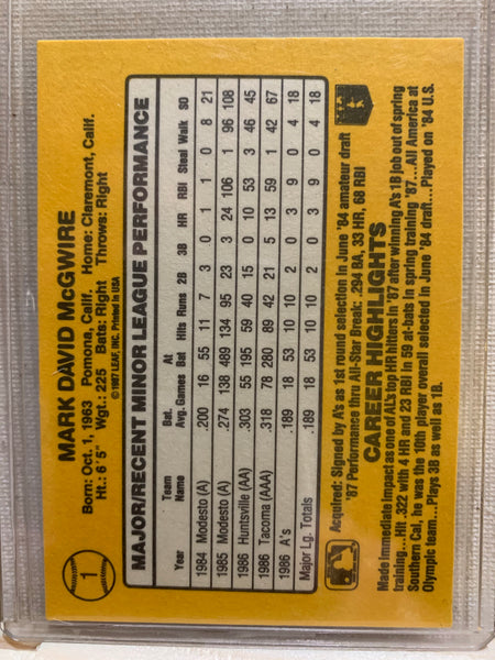 1987-88 DONRUSS BASEBALL #1 - "THE ROOKIES" MARK MCGWIRE ROOKIE CARD RAW