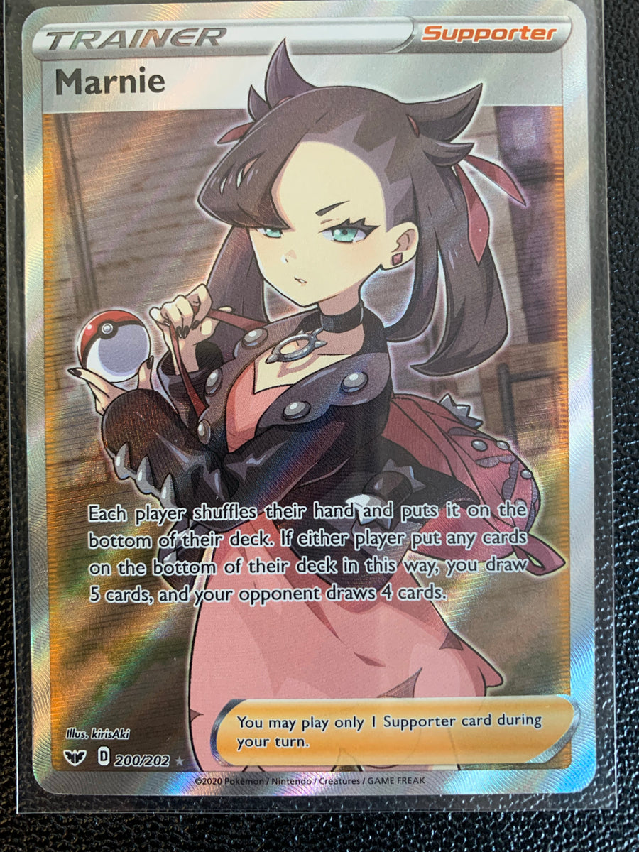 POKEMON SWORD & SHIELD FULL ART ULTRA RARE - TRAINER MARNIE 200/202 Mint Sports Cards & Collectibles POKEMON SWORD & SHIELD FULL ART ULTRA RARE - TRAINER MARNIE 200/202 Mint Sports Cards & Collectibles