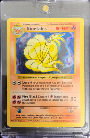 1999 POKEMON BASE SET - NINETALES 12/102 SHADOWLESS BLACK FLAME ERROR