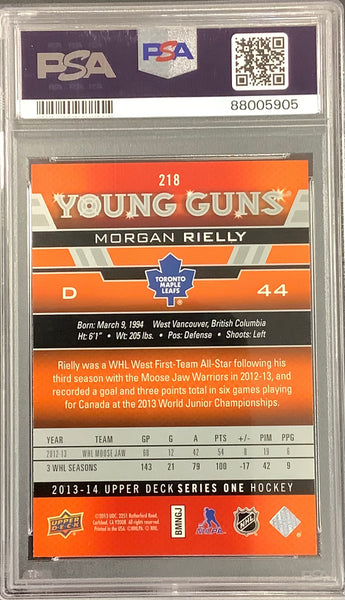 2013-14 UPPER DECK HOCKEY #218 TORONTO MAPLE LEAFS - MORGAN RIELLY YOUNG GUNS ROOKIE CARD GRADED PSA 10 GEM MINT
