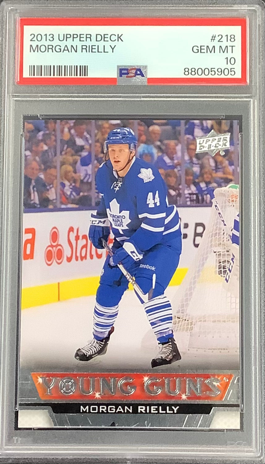 2013-14 UPPER DECK HOCKEY #218 TORONTO MAPLE LEAFS - MORGAN RIELLY YOUNG GUNS ROOKIE CARD GRADED PSA 10 GEM MINT