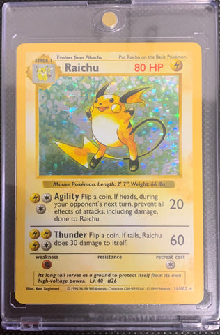 1999 POKEMON BASE SET - RAICHU 14/102 SHADOWLESS