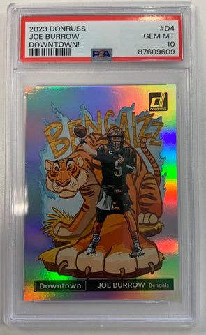 2023 PANINI DONRUSS FOOTBALL #D4 CINCINNATI BENGALS - JOE BURROW DOWNTOWN SSP GRADED PSA 10 GEM MINT