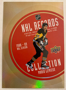 2021-22 UPPER DECK EXTENDED HOCKEY #RB-1 PITTSBURGH PENGUINS - MARIO LEMIEUX NHL RECORDS COLLECTION GOLD SP