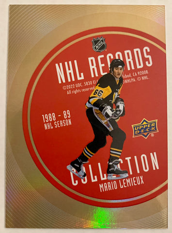2021-22 UPPER DECK EXTENDED HOCKEY #RB-1 PITTSBURGH PENGUINS - MARIO LEMIEUX NHL RECORDS COLLECTION GOLD SP