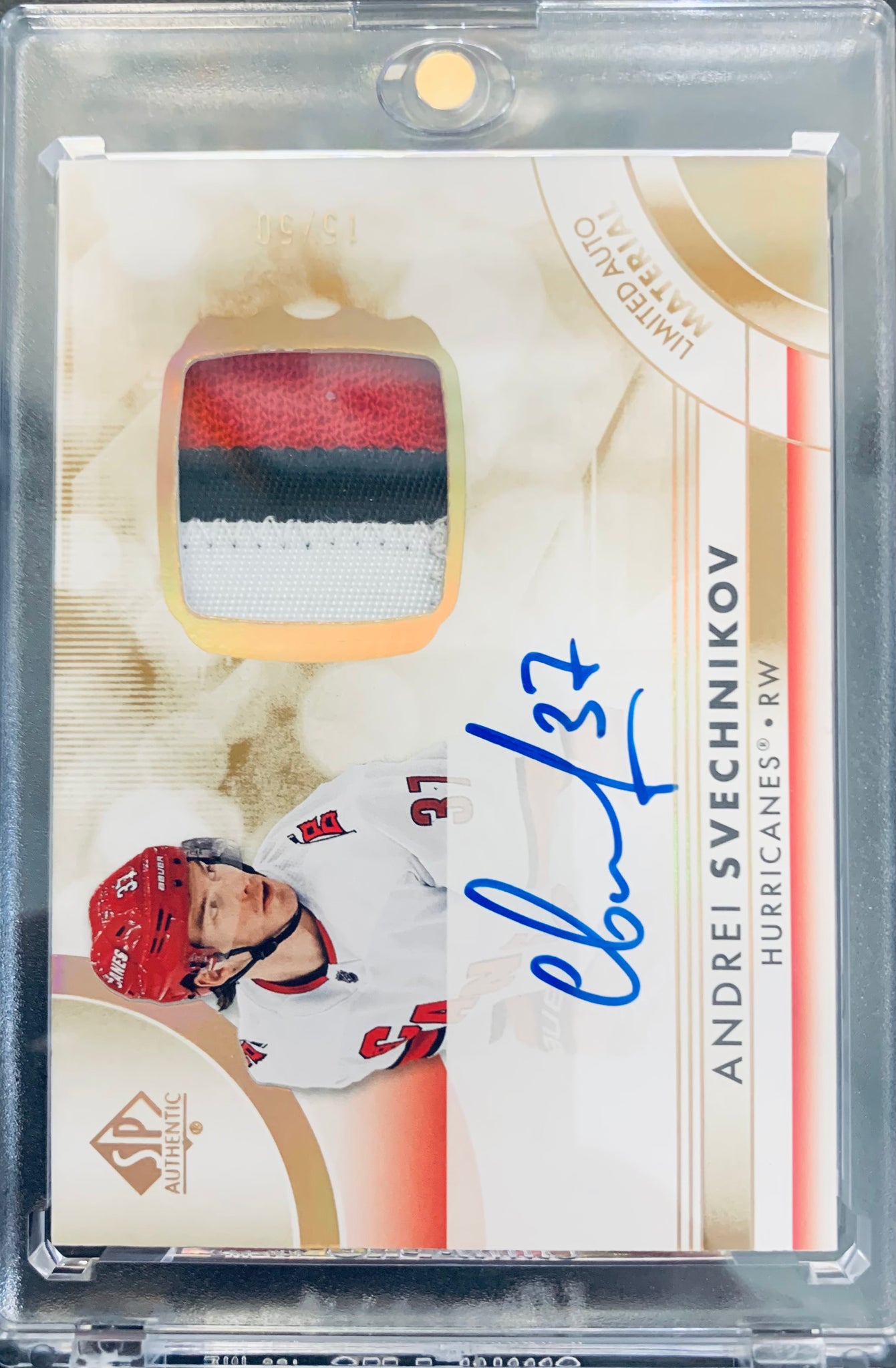 2023-24 UD SP AUTHENTIC HOCKEY #21 CAROLINA HURRICANES - ANDREI SVECHNIKOV LIMITED AUTO MATERIAL #D 15/50