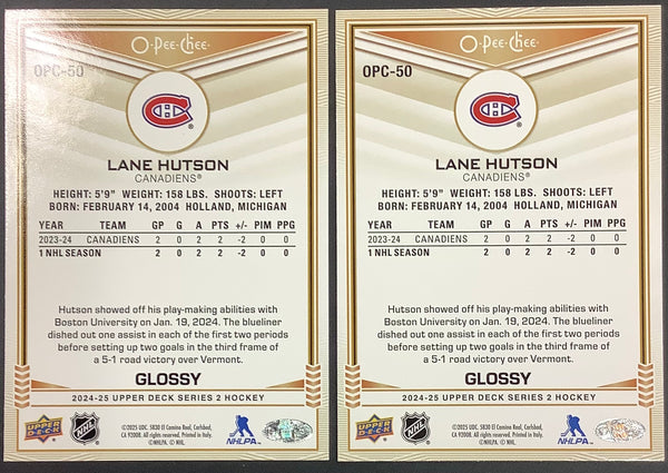 2024-25 UPPER DECK HOCKEY - MONTREAL CANADIENS - LANE HUTSON OPC GLOSSY LOT OF 2