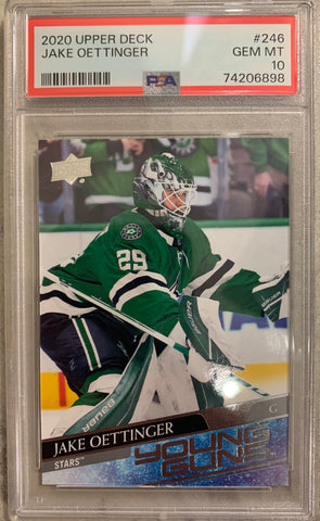 2020-21 UPPER DECK HOCKEY #246 DALLAS STARS - JAKE OETTINGER YOUNG GUNS ROOKIE CARD GRADED PSA 10 GEM MINT