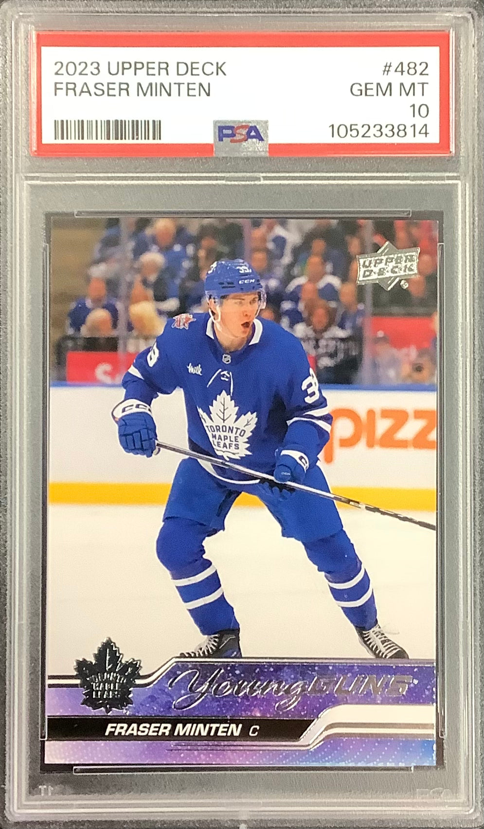 2023-24 UPPER DECK HOCKEY #482 TORONTO MAPLE LEAFS - FRASER MINTEN YOUNG GUNS ROOKIE CARD GRADED PSA 10 GEM MINT