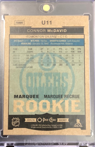 2015-16 UD O-PEE-CHEE HOCKEY #U11 EDMONTON OILERS - CONNOR MCDAVID OPC MARQUEE ROOKIE CARD - MINT