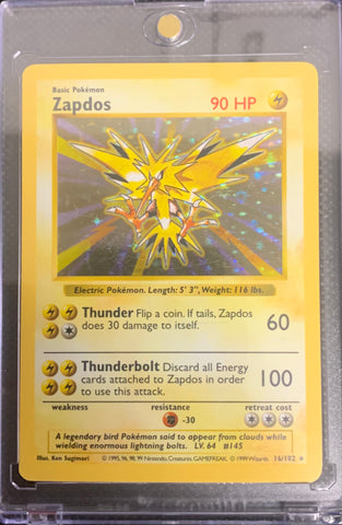 1999 POKEMON BASE SET - ZAPDOS 16/102 SHADOWLESS