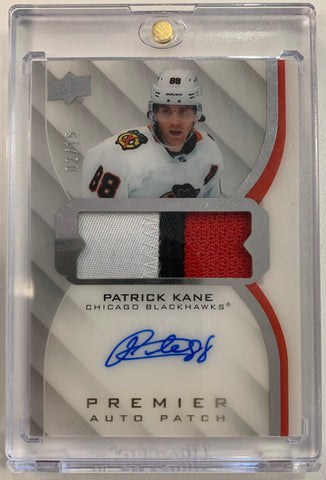 2020-21 UD PREMIER HOCKEY #AV-PK CHICAGO BLACKHAWHS - PATRICK KANE PREMIER GAME USED AUTO PATCH #'D 02/15