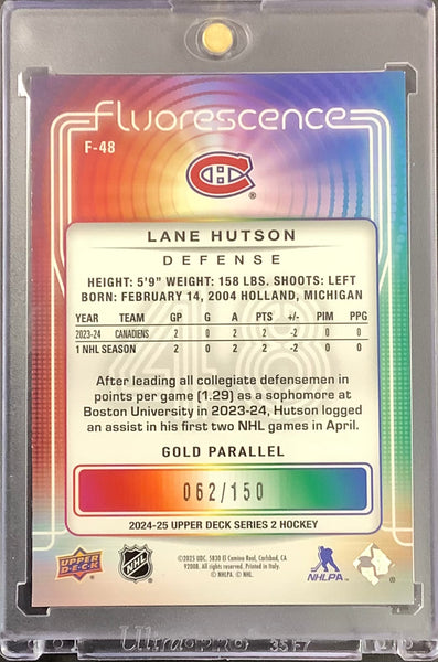 2024-25 UPPER DECK HOCKEY #F-48 MONTREAL CANADIENS - LANE HUTSON FLUORESCENCE GOLD #'D 062/150 - MINT