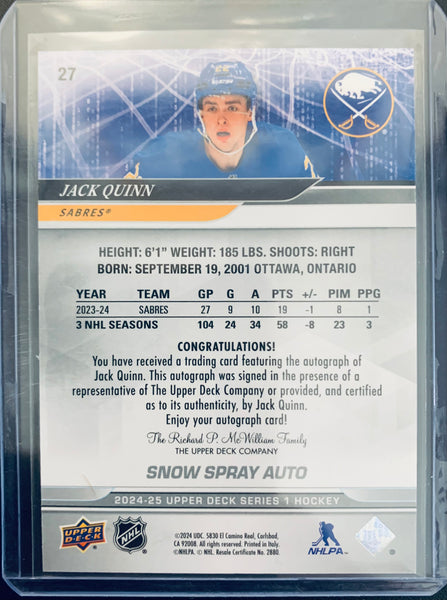 2024-25 UPPER DECK HOCKEY #27 BUFFALO SABRES - JACK QUINN SSP SNOW SPRAY AUTOGRAPH