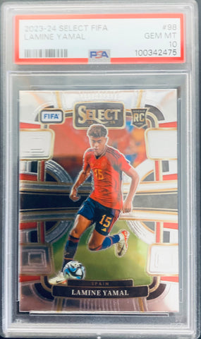 2023-24 PANINI SELECT SOCCER #98 SPAIN - LAMINE YAMAL ROOKIE GARDED PSA 10 GEM MINT