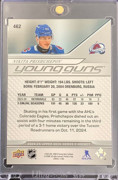 2024-25 UPPER DECK S2 HOCKEY #462 - NIKITA PRISHCHEPOV YOUNG GUNS EXCLUSIVES ROOKIE CARD #'D 072/100 - MINT!