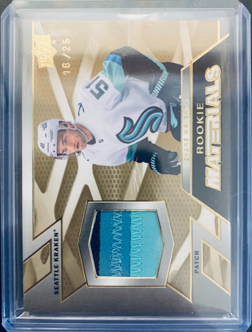 2022-23 UPPER DECK HOCKEY #RM-SW SEATTLE KRAKEN - SHANE WRIGHT ROOKIE MATERIAL GOLD PATCH #D 16/25