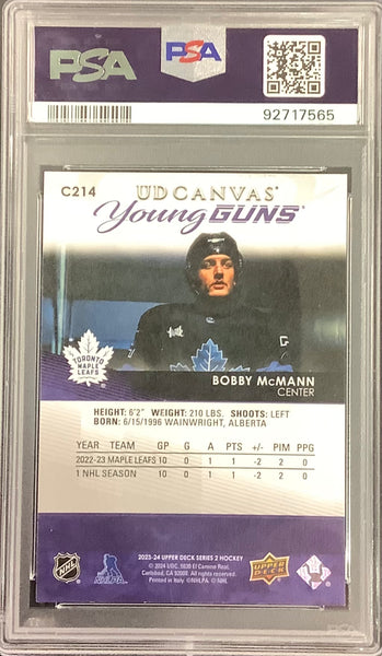 2023-24 UPPER DECK HOCKEY #C214 TORONTO MAPLE LEAFS - BOBBY MCMANN CANVAS YOUNG GUNS ROOKIE CARD GRADED PSA 9 MINT