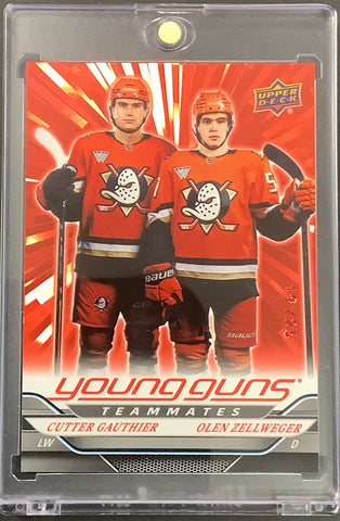 2024-25 UPPER DECK S2 HOCKEY #498 ANAHEIM DUCKS - CUTTER GAUTHIER/OWEN ZELLWEGER YG TEAMMATES RED OUTBURST #'D 19/25