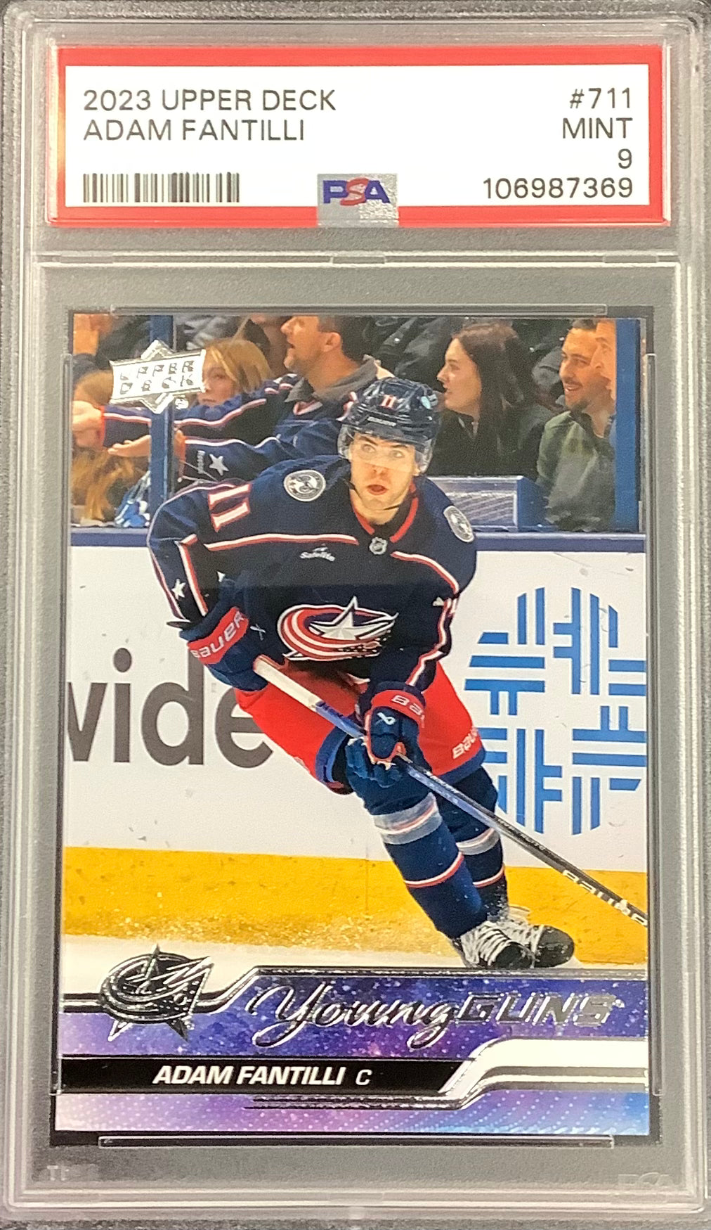 2023-24 UPPER DECK HOCKEY #711 COLUMBUS BLUE JACKETS  - ADAM FANTILLI YOUNG GUNS ROOKIE GRADED PSA 9 MINT