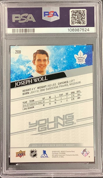2020-21 UPPER DECK HOCKEY #208 - TORONTO MAPLE LEAFS - JOSEPH WOLL YOUNG GUNS ROOKIE GRADED PSA 9 MINT