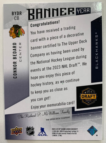 2023-24 UD SP GAME USED HOCKEY #BYDRCB - CONNOR BEDARD BANNER YEAR DRAFT ROOKIE