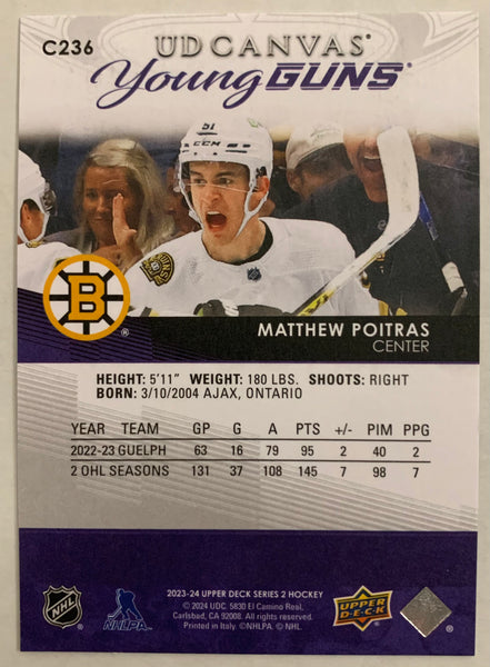 2023-24 UPPER DECK SERIES 2 HOCKEY #C236 BOSTON BRUINS - MATTHEW POITRAS CANVAS YOUNG GUNS ROOKIE