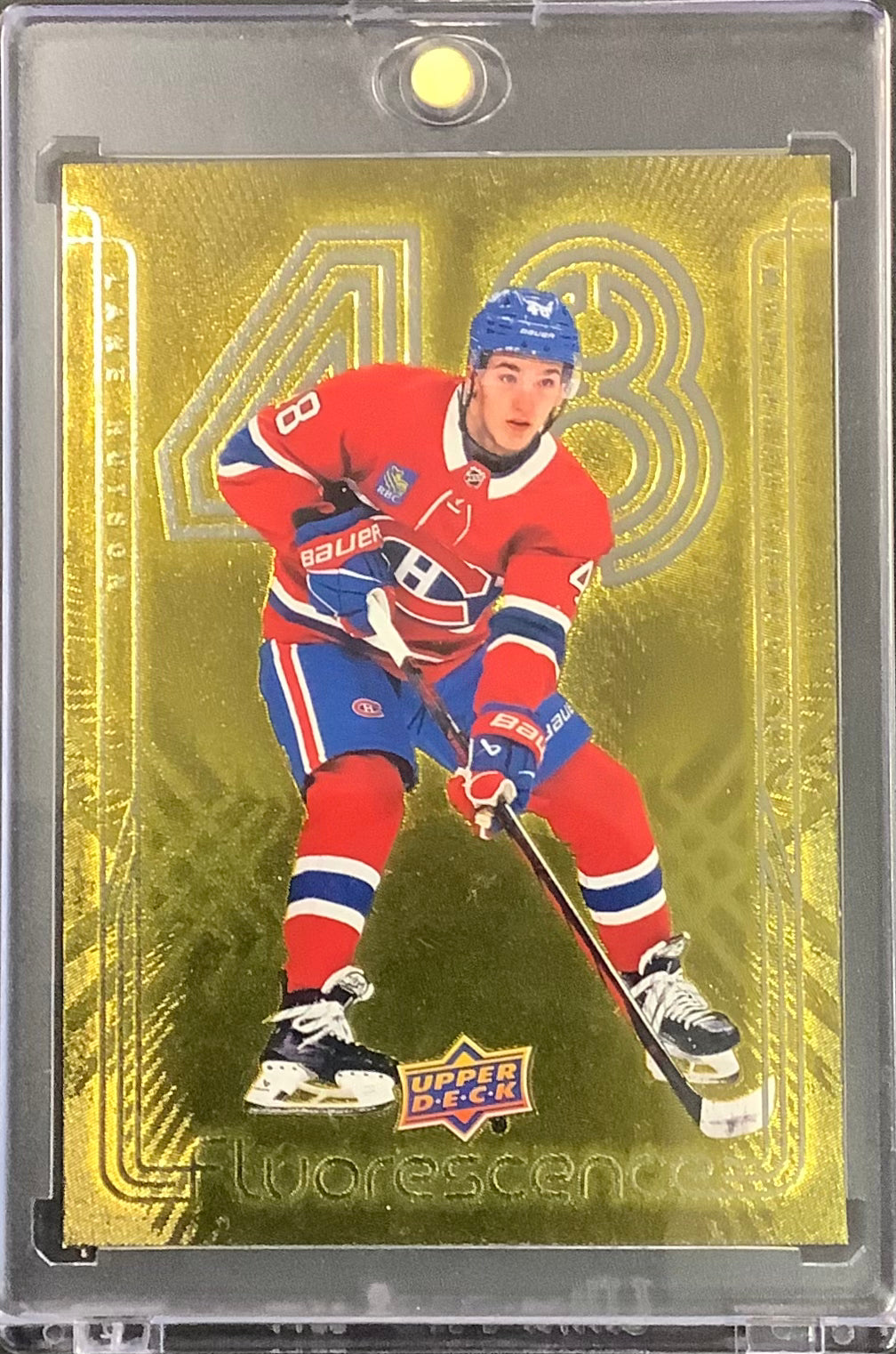 2024-25 UPPER DECK HOCKEY #F-48 MONTREAL CANADIENS - LANE HUTSON FLUORESCENCE GOLD #'D 062/150 - MINT