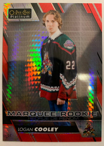 2023-24 UD O-PEE-CHEE HOCKEY #P-LC ARIZONA COYOTES - LOGAN COOLEY PLATINUM PREVIEW MARQUEE ROOKIE #'D 35/50