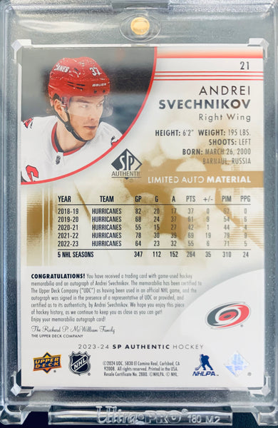 2023-24 UD SP AUTHENTIC HOCKEY #21 CAROLINA HURRICANES - ANDREI SVECHNIKOV LIMITED AUTO MATERIAL #D 15/50