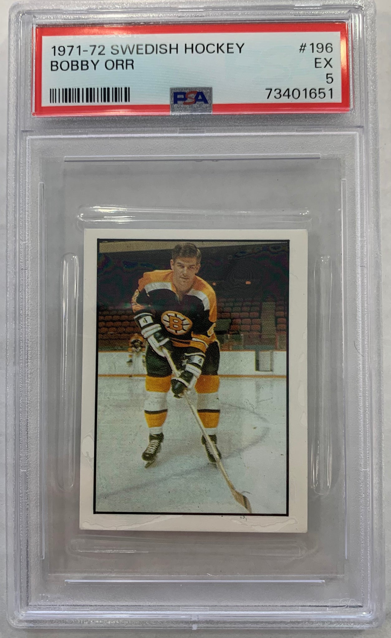 1971-72 PANINI SWEDISH HOCKEY #196 BOSTON BRUINS - BOBBY ORR STICKER GRADED PSA 5 EX