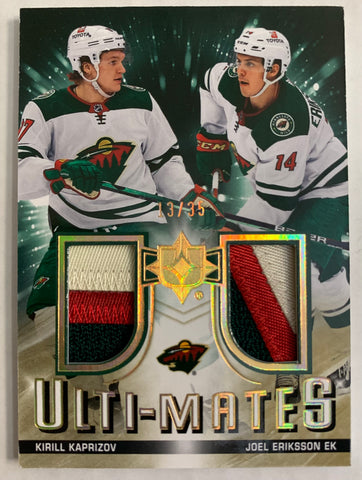 2021-22 UPPER DECK ULTIMATE HOCKEY #UTM-EK MINNESOTA WILD - KIRILL KAPRIZOV / JOEL ERIKSSON EK ULTI-MATES DUAL PATCH #'D 13/35