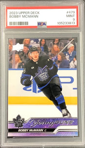 2023-24 UPPER DECK HOCKEY #479 TORONTO MAPLE LEAFS - BOBBY MCMANN YOUNG GUNS ROOKIE CARD GRADED PSA 9 MINT