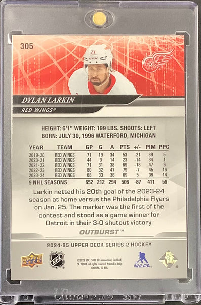 2024-25 UPPER DECK S2 HOCKEY #305 DETROIT RED WINGS - DYLAN LARKIN RED OUTBURST #'D 14/25