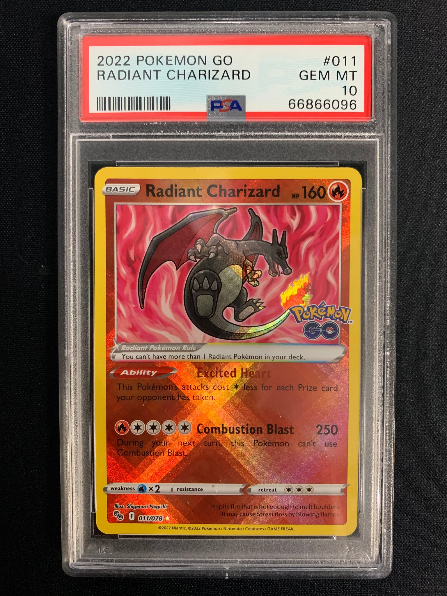 2022 POKEMON GO TCG RADIANT CHARIZARD HOLO RARE #011/078 - GRADED PSA 10 GEM MINT