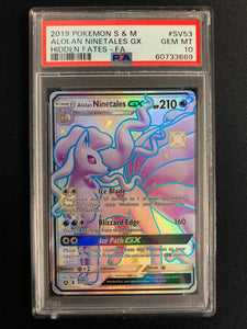 2019 POKEMON S & M HIDDEN FATES ALOLAN NINETALES GX FULL ART RARE SV53/SV94 - GRADED PSA 10 GEM MINT