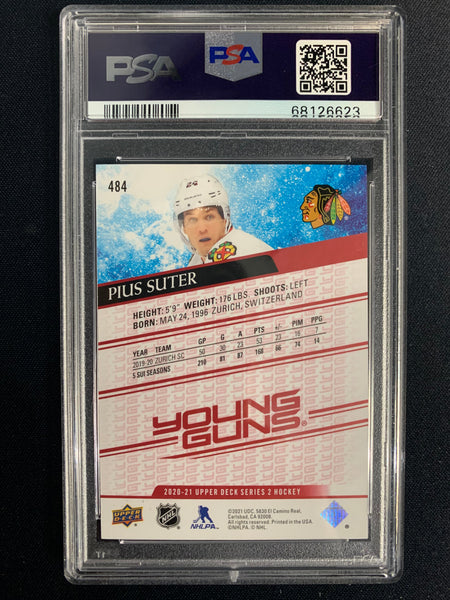 2020-21 UPPER DECK S2 HOCKEY #484 VANCOUVER CANUCKS - PIUS SUTER EXCLUSIVES YOUNG GUNS ROOKIE 031/100 GRADED PSA 9 MINT