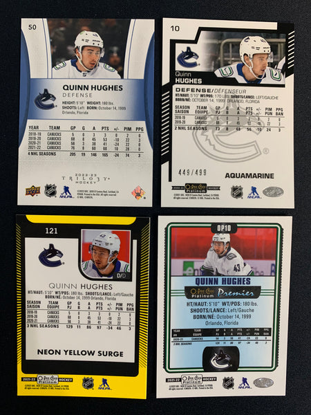 UPPER DECK HOCKEY VANCOUVER CANUCKS - QUINN HUGHES LOT OF 4