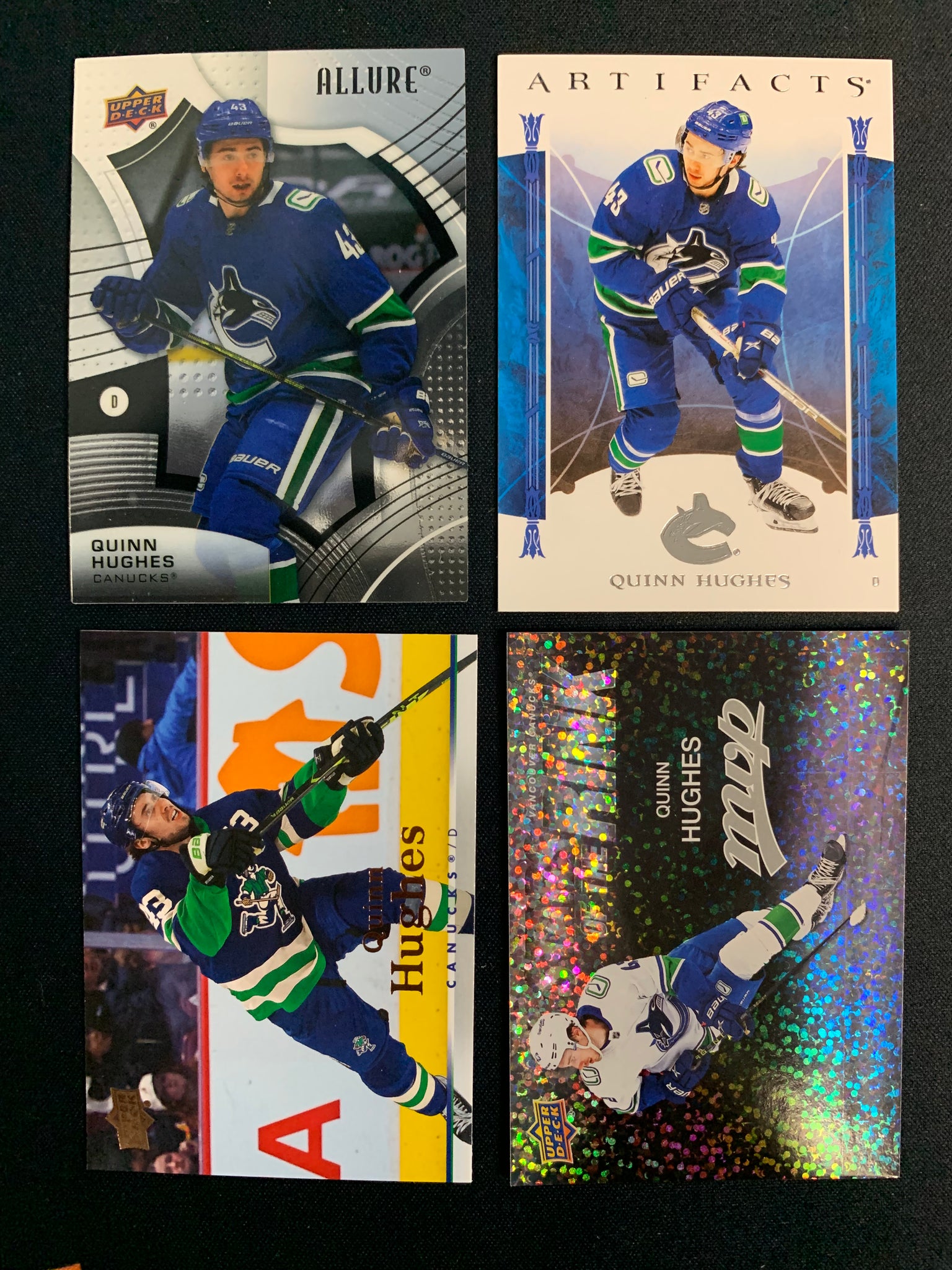 UPPER DECK HOCKEY VANCOUVER CANUCKS - QUINN HUGHES LOT OF 4