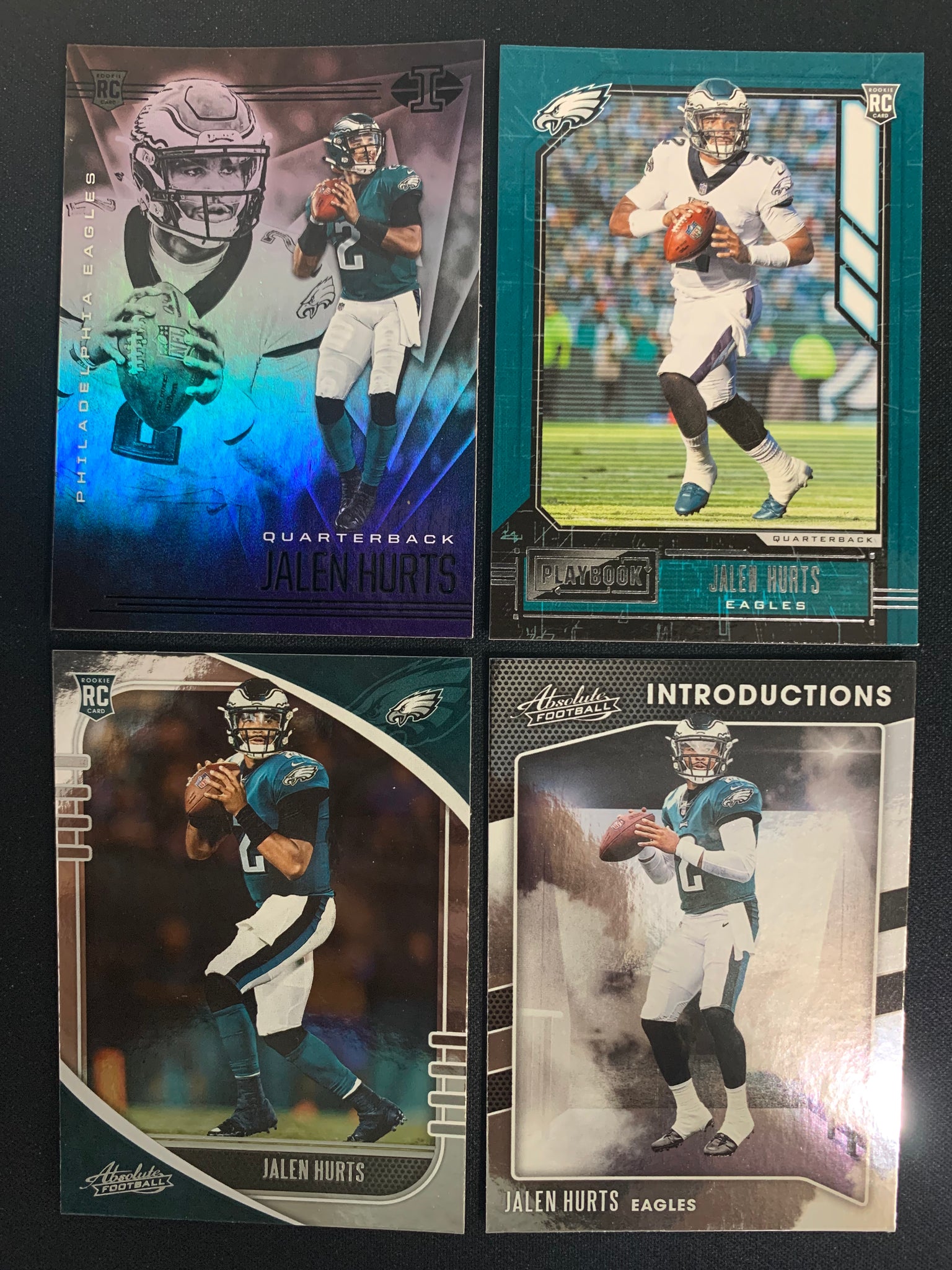 JALEN HURTS - PHILADELPHIA EAGLES -  PANINI FOOTBALL ROOKIE CARD LOT OF 4