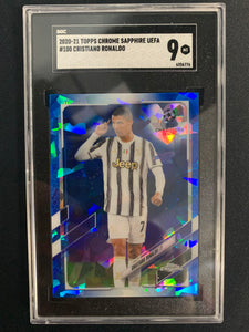 2020-21 TOPPS CHROME SAPPHIRE UEFA SOCCER #100 CRISTIANO RONALDO BLUE CRACKED ICE - JUVENTUS - GRADED SGC 9 MT