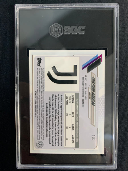 2020-21 TOPPS CHROME SAPPHIRE UEFA SOCCER #100 CRISTIANO RONALDO BLUE CRACKED ICE - JUVENTUS - GRADED SGC 9 MT