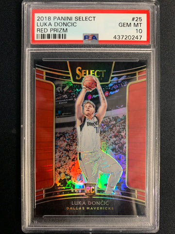 2018 PANINI SELECT NBA BASKETBALL #25 DALLAS MAVERICKS - LUKA DONCIC RED PRIZM ROOKIE 173/199 GRADED PSA 10 GEM MINT