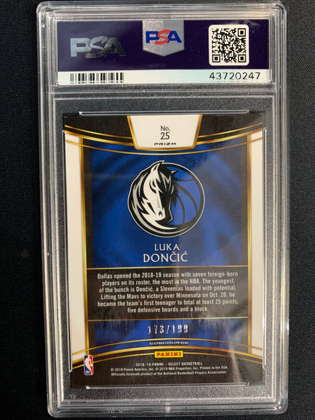 2018 PANINI SELECT NBA BASKETBALL #25 DALLAS MAVERICKS - LUKA DONCIC RED PRIZM ROOKIE 173/199 GRADED PSA 10 GEM MINT