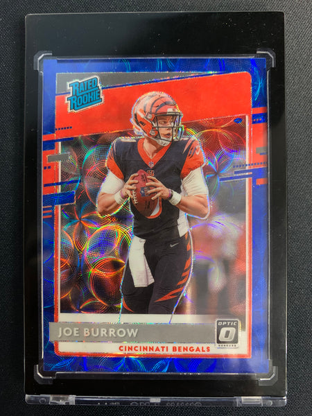 2020 PANINI DONRUSS OPTIC FOOTBALL #151 CINCINNATI BENGALS - JOE BURROW BLUE SCOPE RATED ROOKIE CARD