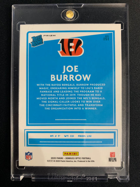 2020 PANINI DONRUSS OPTIC FOOTBALL #151 CINCINNATI BENGALS - JOE BURROW BLUE SCOPE RATED ROOKIE CARD